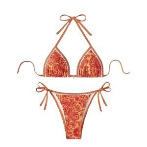 BYFINECANY Women's Floral Printed Swim Bikini Set Orange S